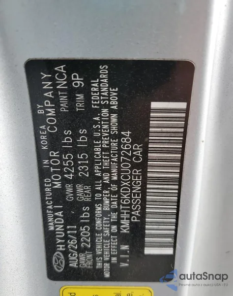 2012 Hyundai Genesis Coupe 2.0T from USA, damaged, VIN KMHHT6KDXCU072684